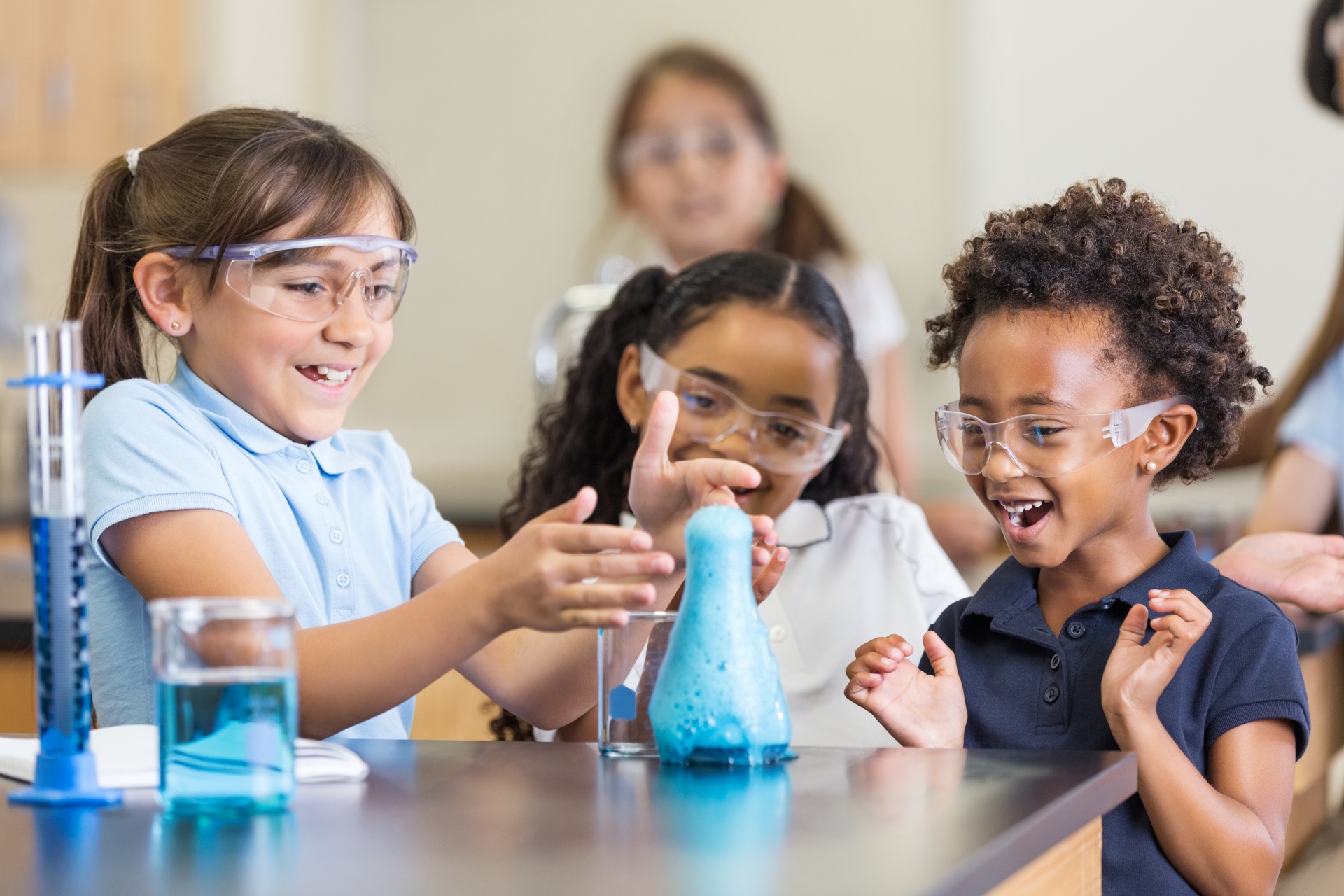 Children at school doing a science experiment